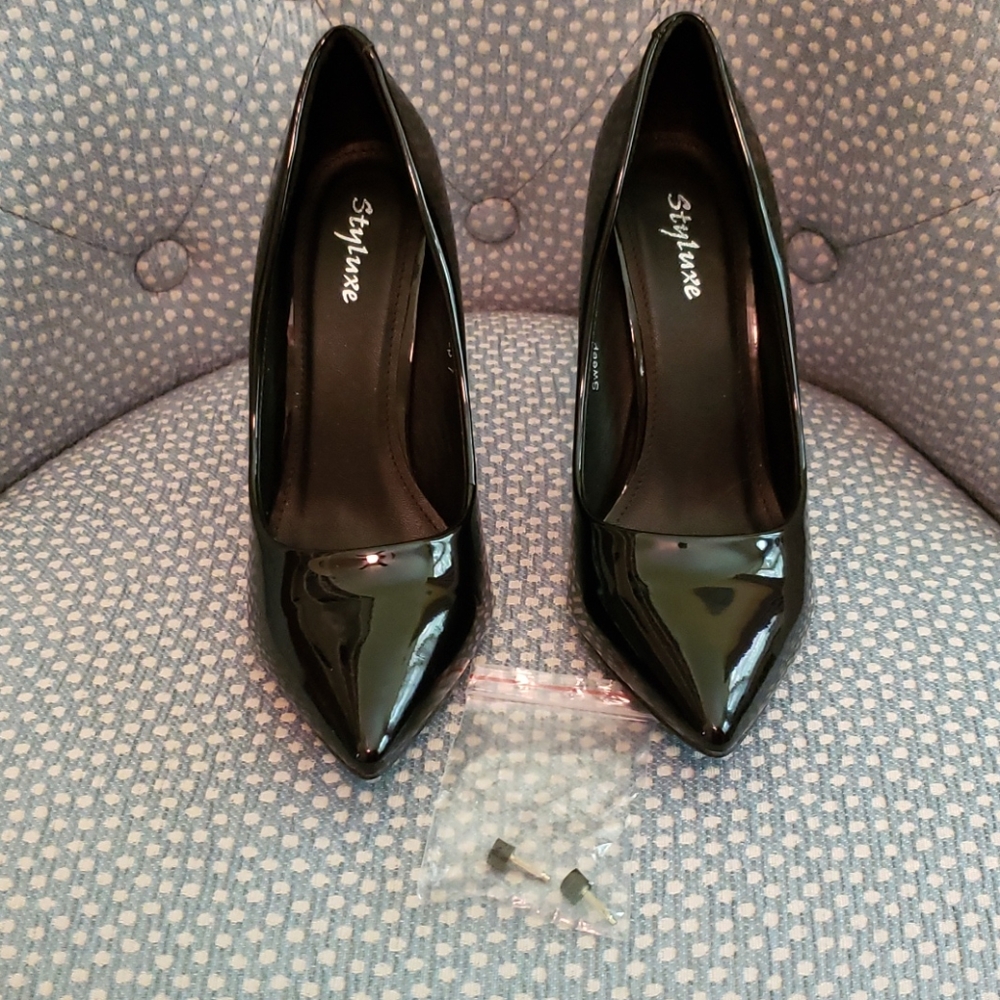Black patent leather heels